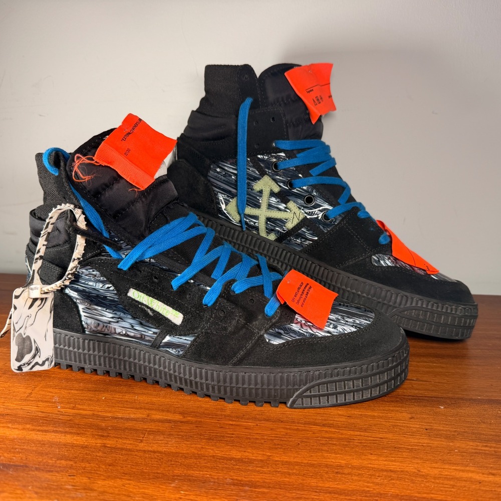 Off-White Off-Court 3.0 Hi Sneaker Mens Black Optical White Suede Blue Virgil